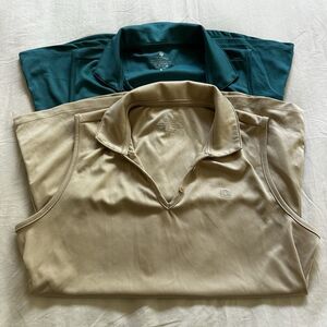 Lot 2 CQC SMALL Athletic Ivory & Teal Sleeveless Collar Pullover Tennis Golf Top